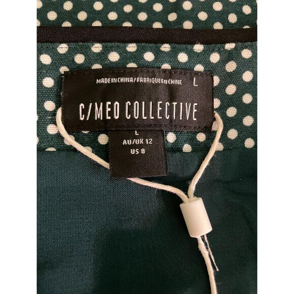 NWOT C/MEO Collective a-line cross front polka dot mini skirt - Picture 3 of 11